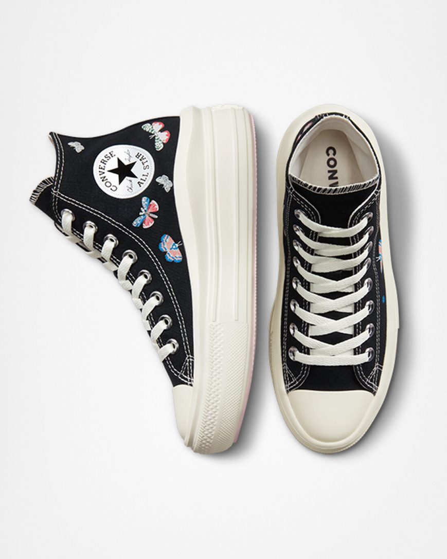 Zapatos Plataforma Converse Chuck Taylor All Star Move Butterfly Wings Altas Mujer Negras Rosas | PE 570L42